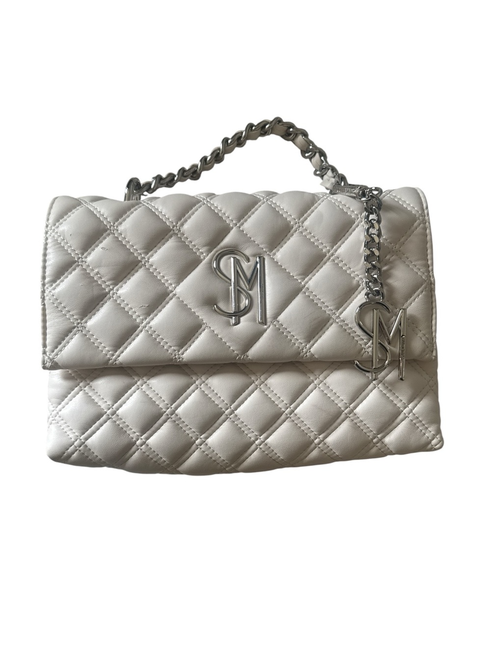 STEVE MADDEN “SM” Logo Ivory White Quilted Crossbody Shoulder Purse - Picture 2 of 8